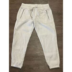 Athleta  10P petite Cabo cheetah tan white linen joggers